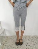 Usa Color Matching Button Three Quarter Capri Leggings Pants