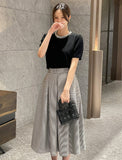Nekoring Check Pleated Long Skirt