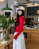 Fruit Back Twist Rib Knit Long Sleeve