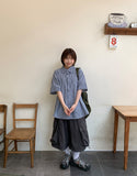 [unisex] Bubblet Stripe Linen Over Short Sleeve Shirt