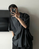 Linen s s open collar short sleeve shirt