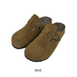 Suede Buckle Mule Slippers