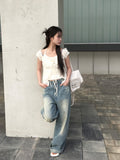 Nuhi Vintage Washing Back Pocket Denim Pants