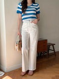 Tihenne Cut Banding Span Semi-Wide Pants