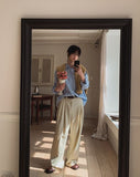 Porori three-tuck back banding slacks