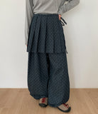 [BAONHAUS] Dendoru Ribbon Dot Raw Denim Pleats Wrap Skirt