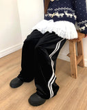 Minil Velvet Lace Banding Strap Wide Fit Training Long Pants