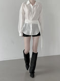 Sie Knot See-through Wrap Shirt Blouse