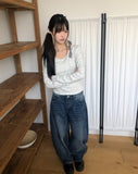 Rome Flower Ribbon V-Neck Long Sleeve T-Shirt