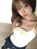 Heming Ribbed Lace Button Sleeveless Top