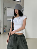 Needs ribbed button unbalanced shoulder t-shirt