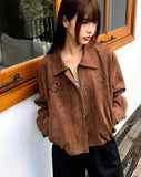 Cyan Suede Punching Collar Pocket Jacket