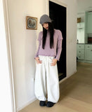 Cumin Brushed Cross Stud Balloon Wide Pants