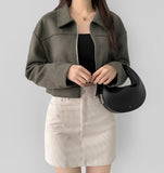 Suede Collar Crop Jacket