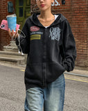Western Symbol Washed Vintage Hooded Zip-Up