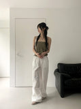 Folp button shirring cotton tank top tube top