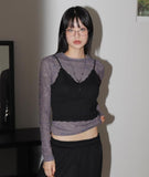 Jeffin Rose embossed two-tone see-through long-sleeved T-shirt