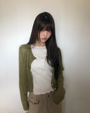 Fan-on Pendant Round Knit Crop Cardigan