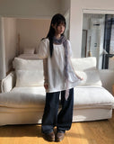 Racket Raw Back Adjust Wide Denim Pants
