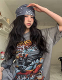 Vintage carwash print loose short sleeve