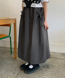 Ryuhi nylon banding pocket ribbon long skirt