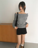 Amu Ribbed Folding Off-Shoulder Knit