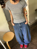Hamir Side Button Denim Wide Pants