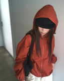 Ponel Grid Check Windbreaker Nylon Two-Way Hood Zip-Up