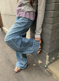Garange Foldover Low Washing Wide Denim Pants
