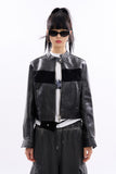 Block suede crop racing leather jacket