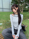 Pencil Layered Unbalanced Color Matching Line T-Shirt