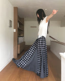 Kure check color matching long skirt
