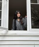 Lulu V-neck wool hair cardigan scarf set