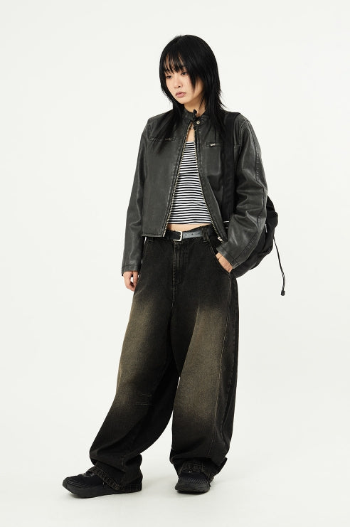 【Raucohouse】Unique pocket incision vintage denim pants 