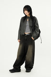 Mud side incision balloon denim pants