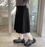 Canpers Brushed Cotton Pleated Banding Midi Skirt