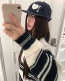 Nobin Stripe Color Matching Collar Long Sleeve Knit