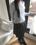 Depin layered two-way angora short-sleeve long-sleeve frilled t-shirt