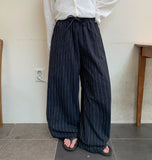[unisex] Mubone Summer Stripe Linen Banding Wide Pants