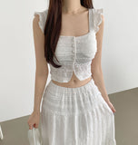 Tiered Frill Sleeveless A-line Banding Long Skirt Two-Piece Set Vacation Look