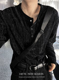 Velia ribbed button henley neck