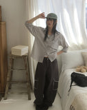 TIGLE RACE POCKET CARGO WIDE COTTON PANTS