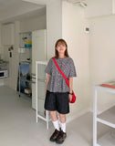 Mingo Check Shirring Short Sleeve Blouse