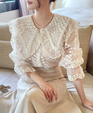 Layview see-through embroidered big collar blouse (Sleeveless set)