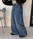 Length parachute washed denim pants