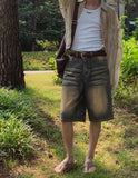 Deuce Cat Washed Bermuda Denim Pants