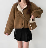 Suede Fleece Crop Jacket Mini Cross Bag Set