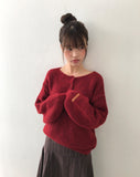 Sodan round neck henley neck loose wool long sleeve knit