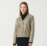 Lambskin V Neck Cropped Jacket Gray