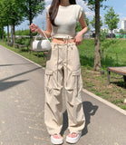 Big Pocket Cargo String Waist Adjustable Balloon Rustling Banding Pants